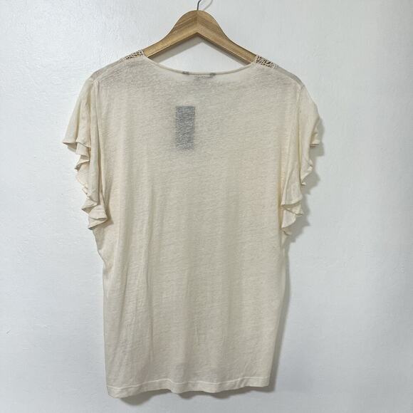 Lauren Ralph Lauren Linen Blend Jersey Flutter Sleeve Top Size XL White Cottage - Picture 2 of 6